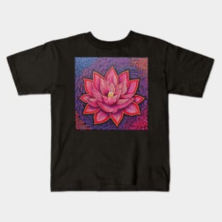 Offset Tiled Art Brut Pink Lotus Pattern Kids T-Shirt